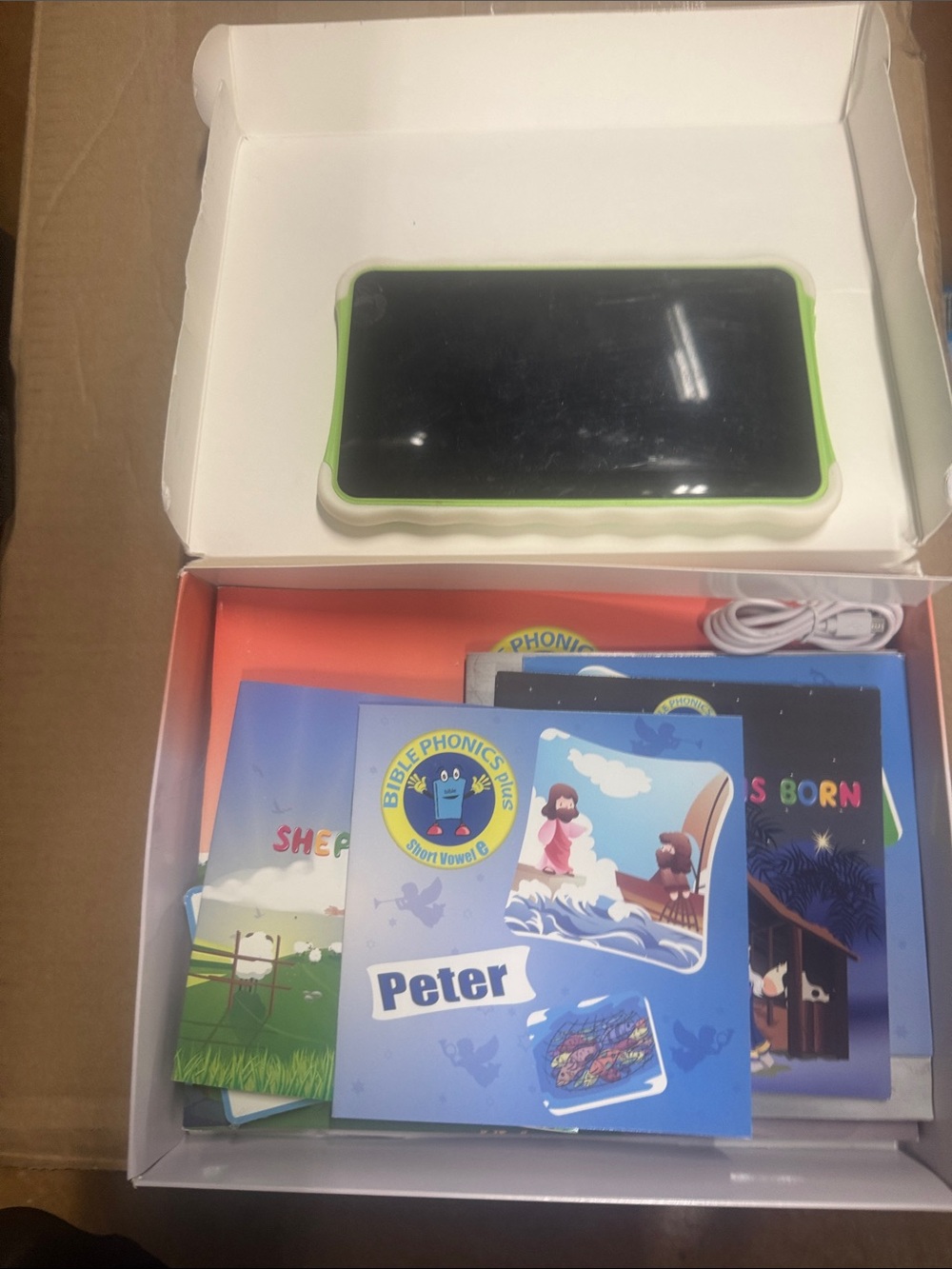 Child-Friendly Tablet with Green and White Protective Case